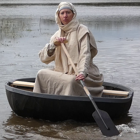 Anglo-Saxon nun in coracle